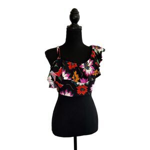 Sea Angel Floral Ruffle One-shoulder Swim Top, XL, Pre-owned